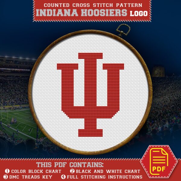 Indiana Hoosiers Logo Counted Cross Stitch Pattern - Download in PDF
