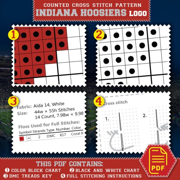 Indiana Hoosiers Logo Counted Cross Stitch Pattern - Download in PDF