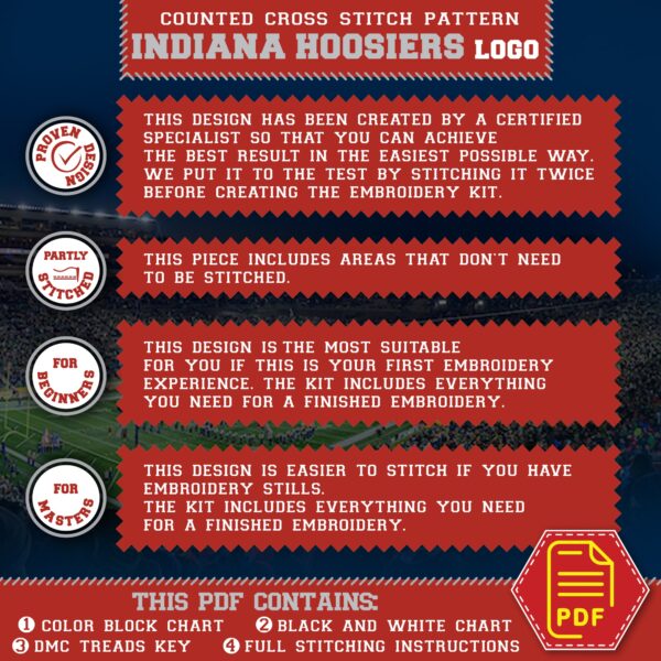 Indiana Hoosiers Logo Counted Cross Stitch Pattern - Download in PDF