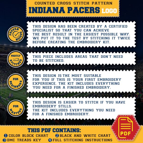 Indiana Pacers Logo Counted Cross Stitch Pattern - Download in PDF