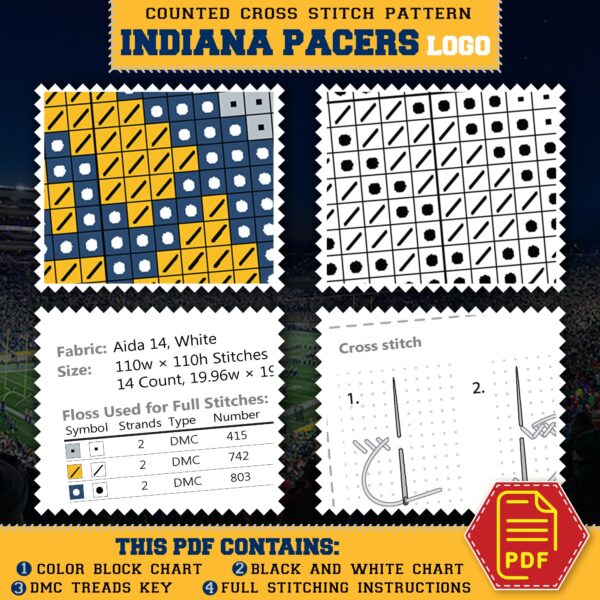 Indiana Pacers Logo Counted Cross Stitch Pattern - Download in PDF