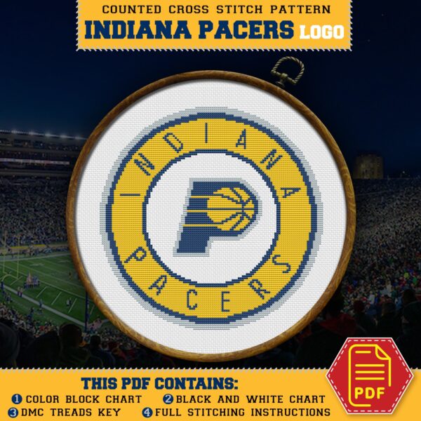 Indiana Pacers Logo Counted Cross Stitch Pattern - Download in PDF
