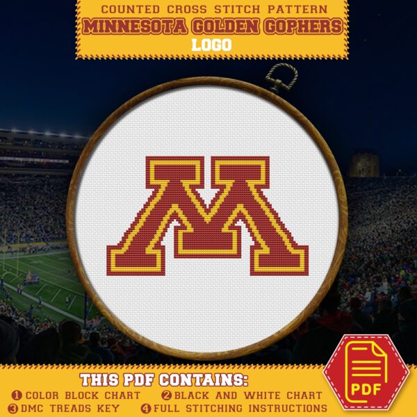 Minnesota Golden Gophers Logo Counted Cross Stitch Pattern - Download in PDF