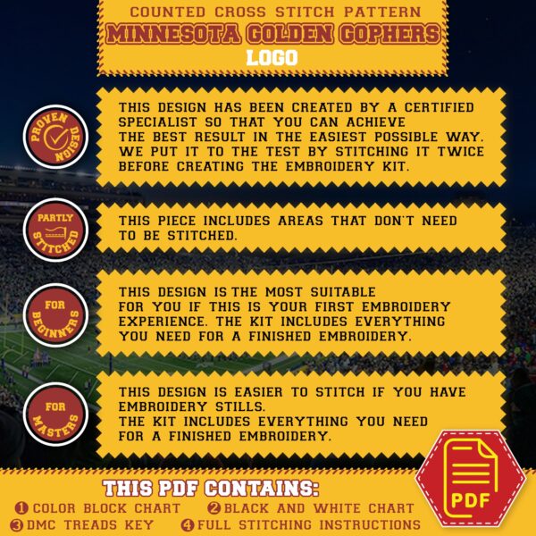 Minnesota Golden Gophers Logo Counted Cross Stitch Pattern - Download in PDF
