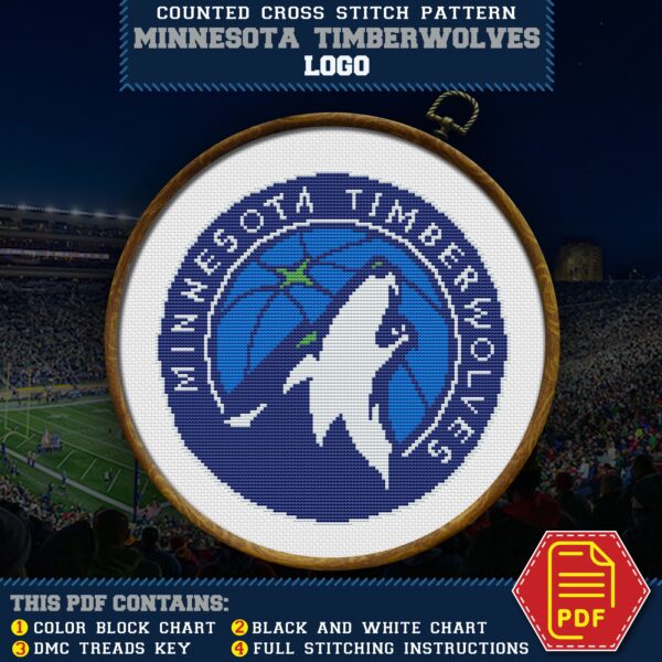 Minnesota Timberwolves Logo Counted Cross Stitch Pattern - Download in PDF
