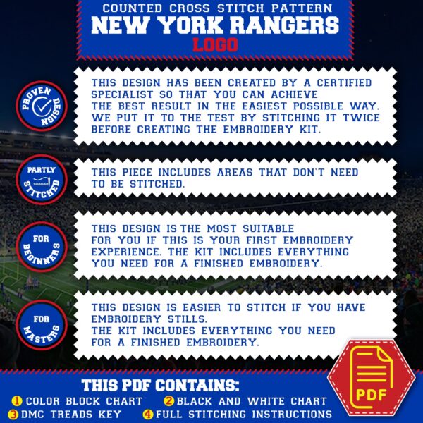 New York Rangers Logo Counted Cross Stitch Pattern - Download in PDF