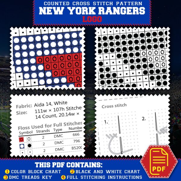 New York Rangers Logo Counted Cross Stitch Pattern - Download in PDF