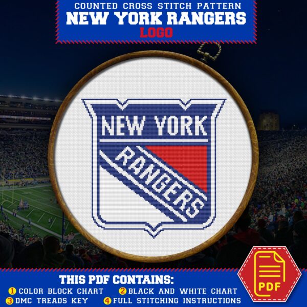 New York Rangers Logo Counted Cross Stitch Pattern - Download in PDF