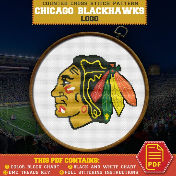 Chicago Blackhawks Logo Counted Cross Stitch Pattern - Download in PDF
