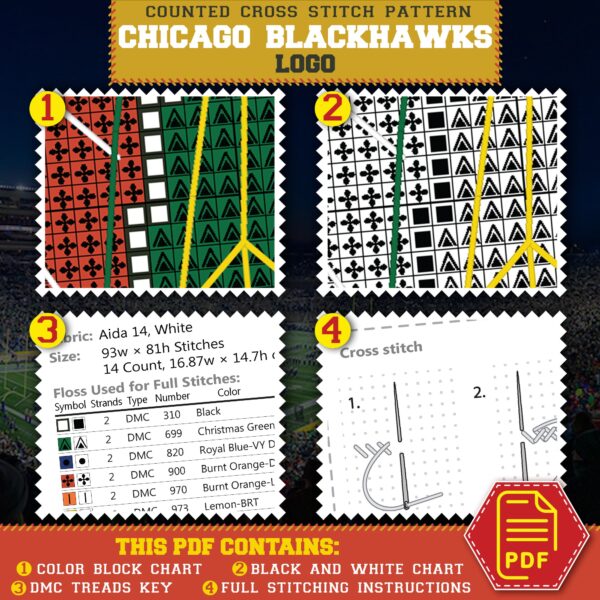 Chicago Blackhawks Cross Stitch Pattern - Details