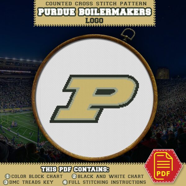 Purdue Boilermakers Logo Counted Cross Stitch Pattern - Download in PDF
