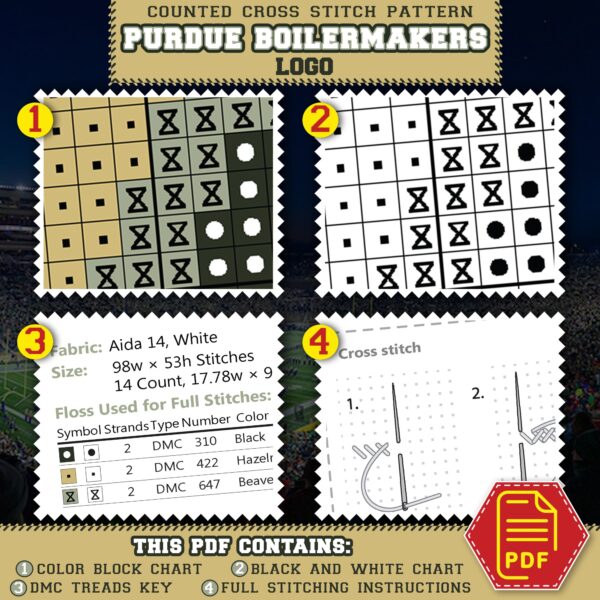 Purdue Boilermakers Logo Counted Cross Stitch Pattern - Download in PDF