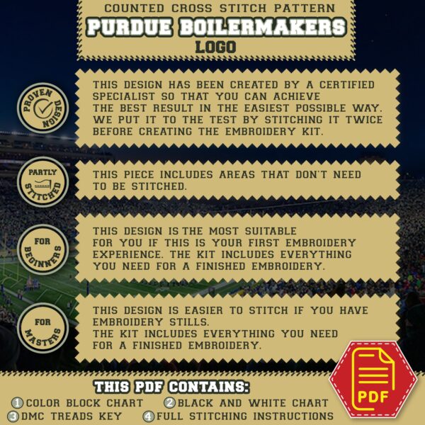 Purdue Boilermakers Logo Counted Cross Stitch Pattern - Download in PDF