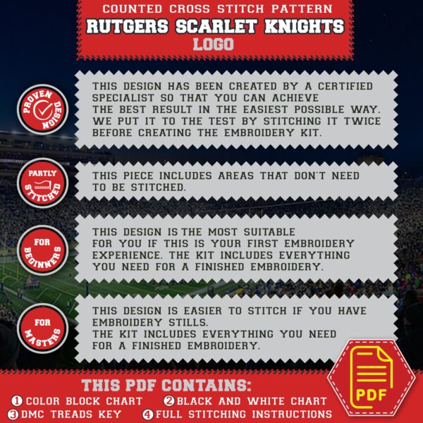 Rutgers Scarlet Knights Logo Counted Cross Stitch Pattern - Download in PDF
