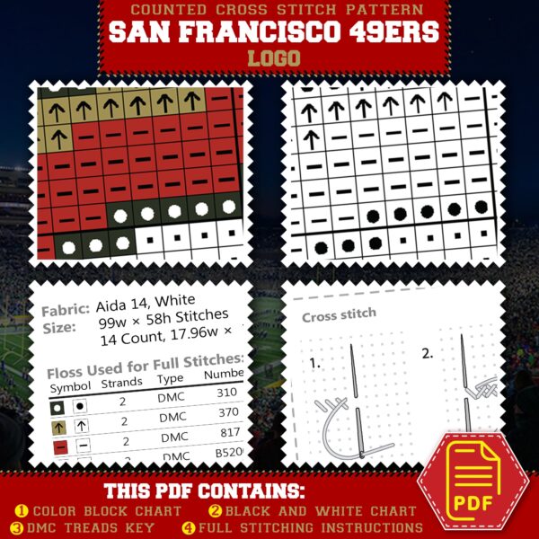 San Francisco 49ers Logo Counted Cross Stitch Pattern - Download in PDF