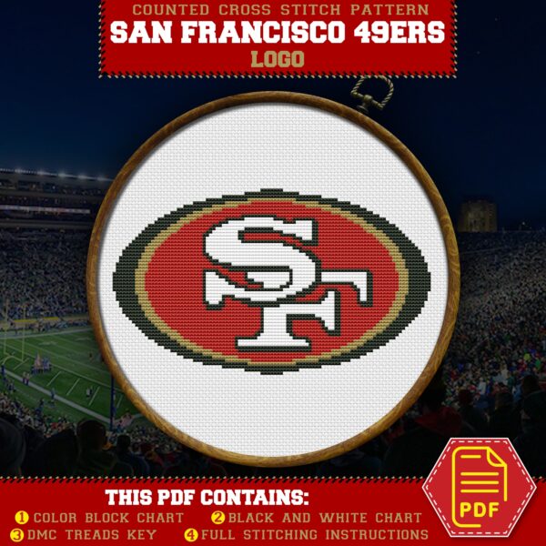 San Francisco 49ers Logo Counted Cross Stitch Pattern - Download in PDF