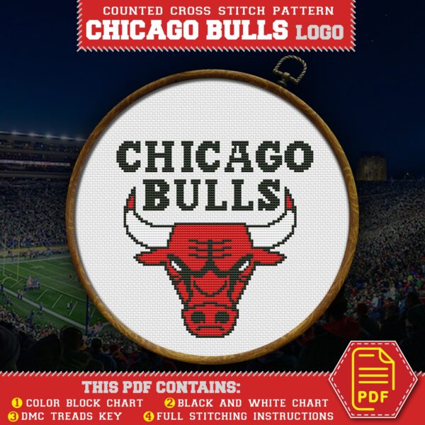 Chicago Bulls Logo Counted Cross Stitch Pattern – Download in PDF