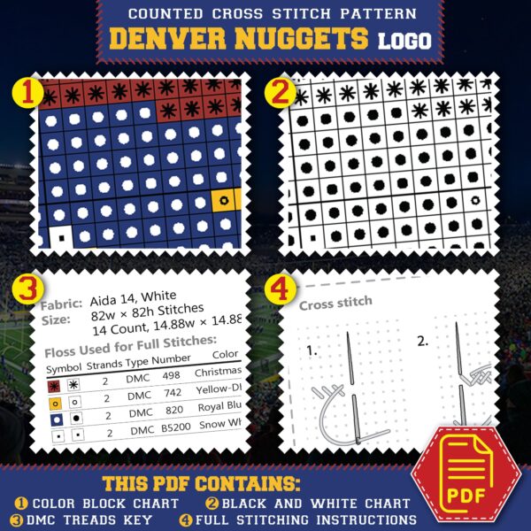 Denver Nuggets Logo Free Cross Stitch Pattern – Download in PDF