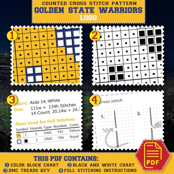 Golden State Warriors Logo Counted Cross Stitch Pattern – Download in PDF
