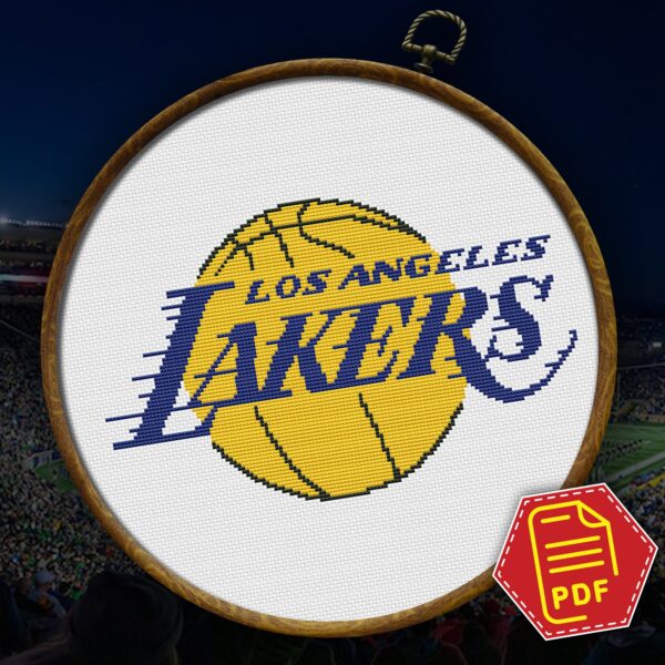 Los Angeles Lakers Logo Counted Cross Stitch Pattern – Download in PDF