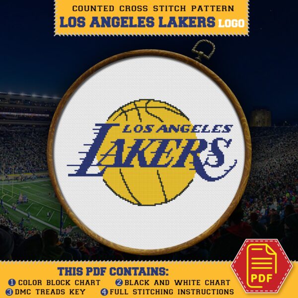 Los Angeles Lakers Logo Counted Cross Stitch Pattern – Download in PDF