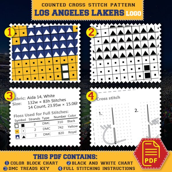 Los Angeles Lakers Logo Counted Cross Stitch Pattern – Download in PDF