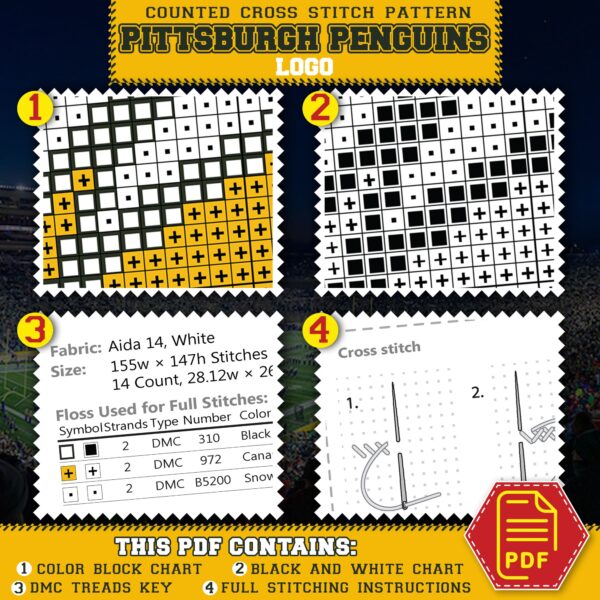 Pittsburgh Penguins Logo Counted Cross Stitch Pattern - Download in PDF