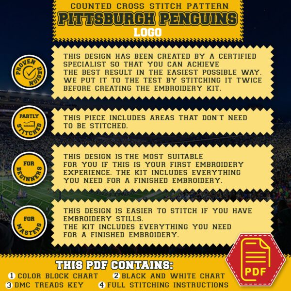 Pittsburgh Penguins Logo Counted Cross Stitch Pattern - Download in PDF