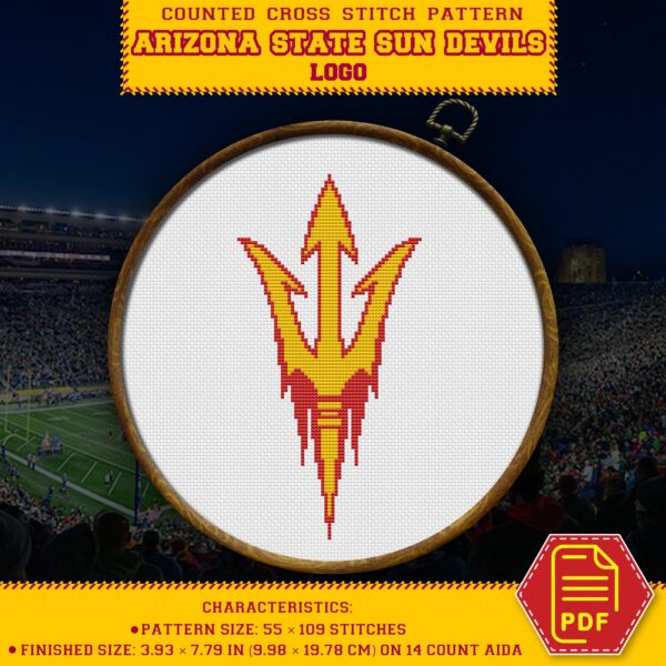 Arizona State Sun Devils Logo Counted Cross Stitch Pattern - Download in PDF