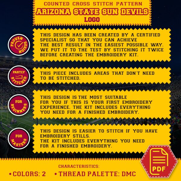 Arizona State Sun Devils Logo Counted Cross Stitch Pattern - Download in PDF