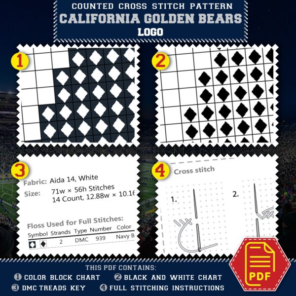 California Golden Bears Logo Counted Cross Stitch Pattern - Download in PDF