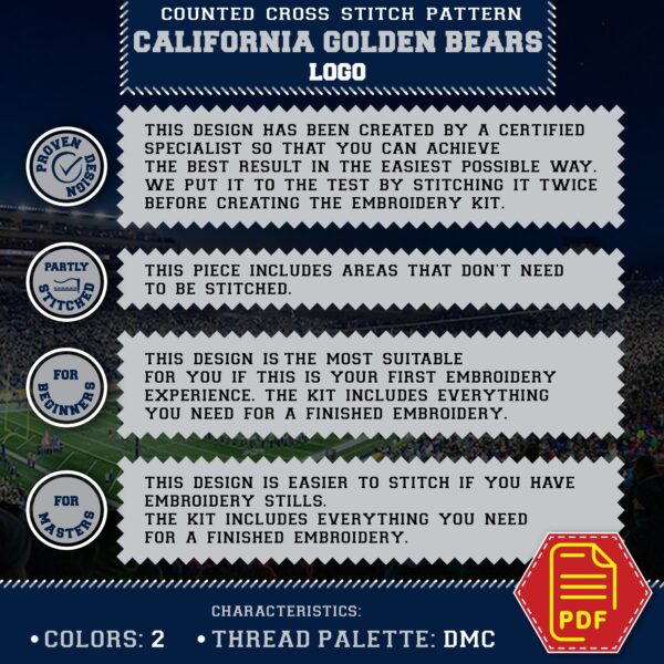 California Golden Bears Logo Counted Cross Stitch Pattern - Download in PDF