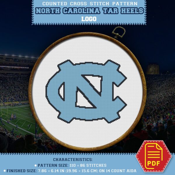 North Carolina Tar Heels Logo Counted Cross Stitch Pattern - Download in PDF
