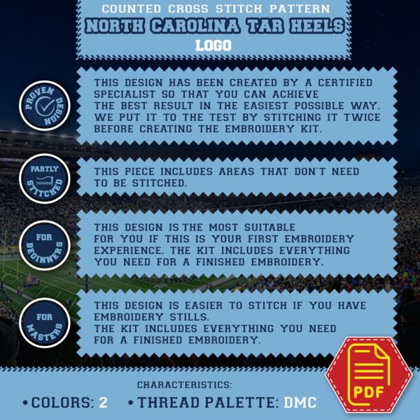 North Carolina Tar Heels Logo Counted Cross Stitch Pattern - Download in PDF