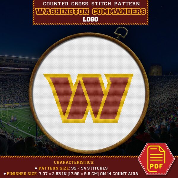 Washington Commanders Logo Counted Cross Stitch Pattern - Download in PDF