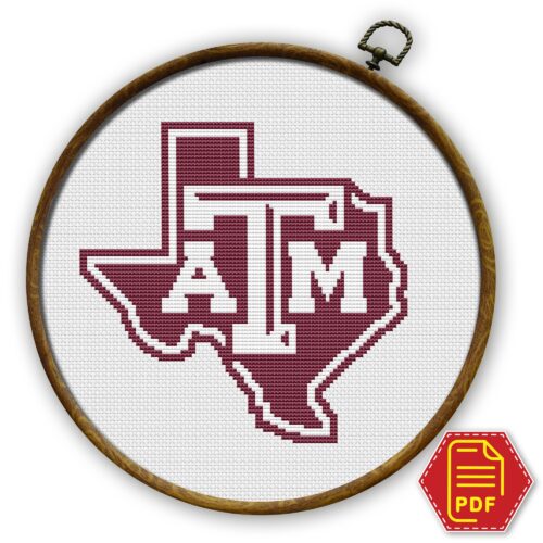 Texas A&M Aggies Logo Counted Cross Stitch Pattern - Download in PDF