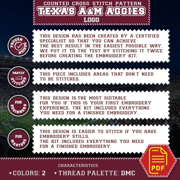 Texas A&M Aggies Logo Counted Cross Stitch Pattern - Download in PDF