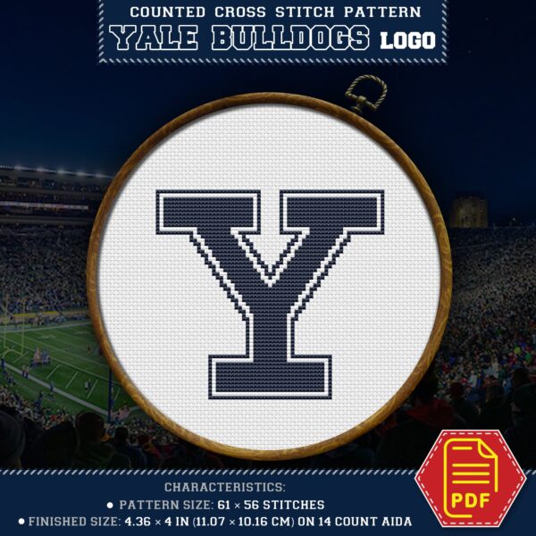 Yale Bulldogs Logo Counted Cross Stitch Pattern - Download in PDF