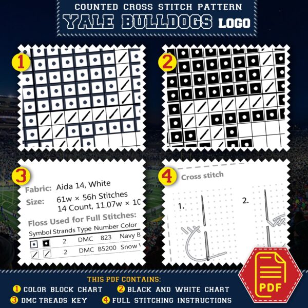 Yale Bulldogs Logo Counted Cross Stitch Pattern - Download in PDF
