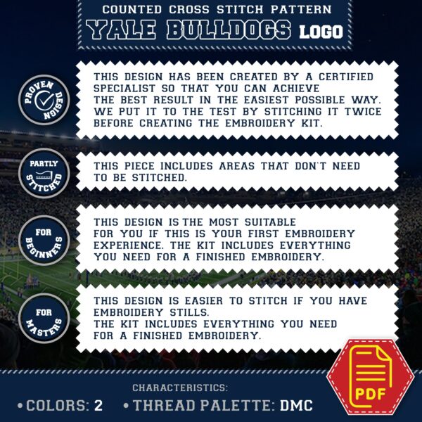 Yale Bulldogs Logo Counted Cross Stitch Pattern - Download in PDF