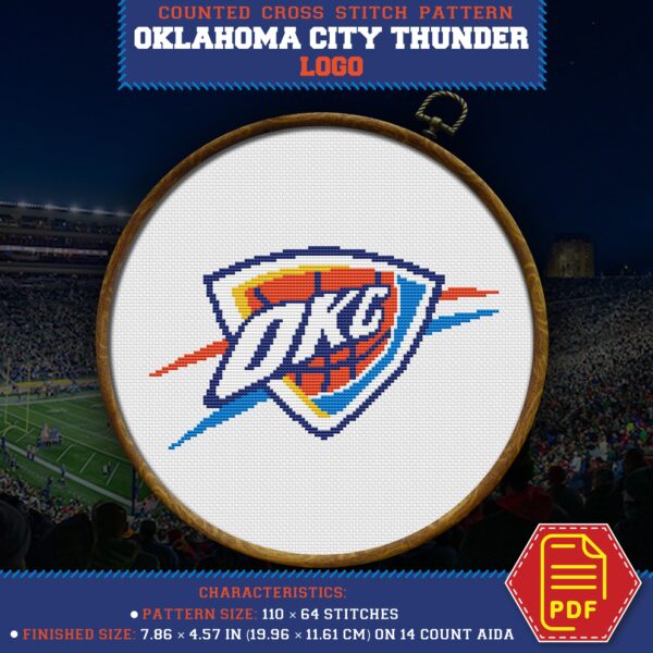 Oklahoma City Thunder Logo Counted Cross Stitch Pattern – Download in PDF