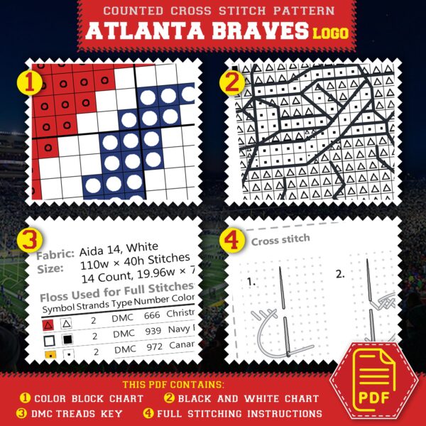 Atlanta Braves Logo Counted Cross Stitch Pattern – Download in PDF