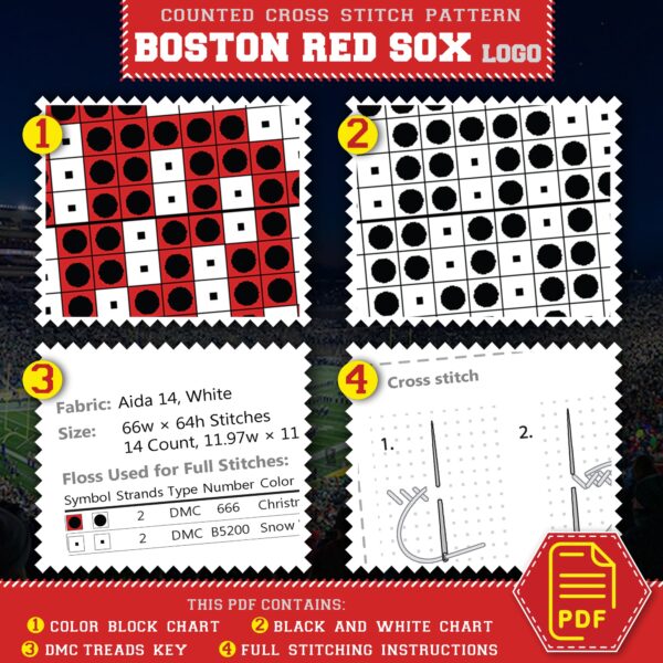 Boston Red Sox Logo Counted Cross Stitch Pattern – Download in PDF