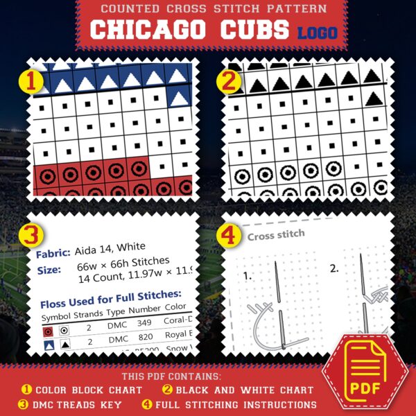 Chicago Cubs Logo Counted Cross Stitch Pattern – Download in PDF