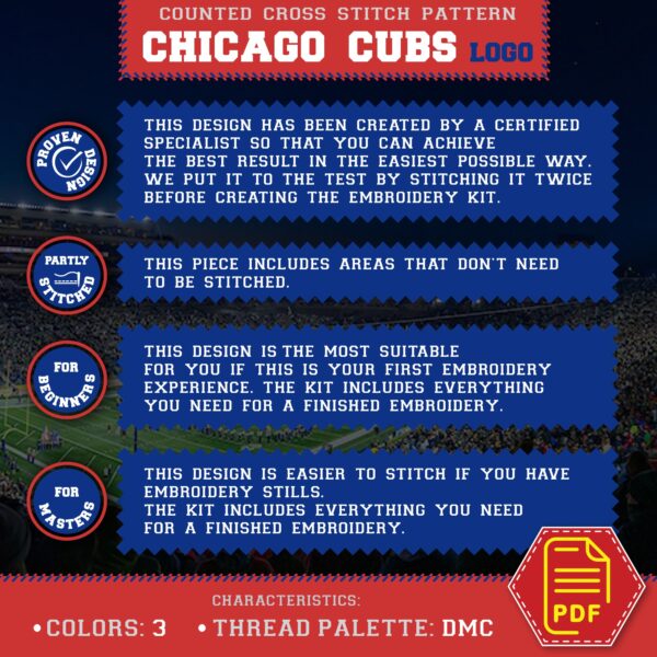 Chicago Cubs Logo Counted Cross Stitch Pattern – Download in PDF
