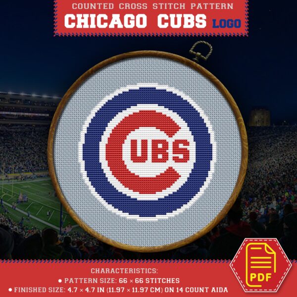 Chicago Cubs Logo Counted Cross Stitch Pattern – Download in PDF