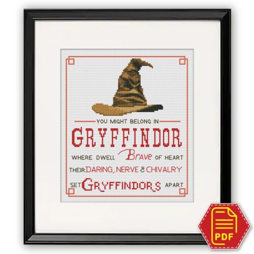 Counted cross stitch pattern “Sorting Hat Faculties: You might belong in Gryffindor” – Download in PDF