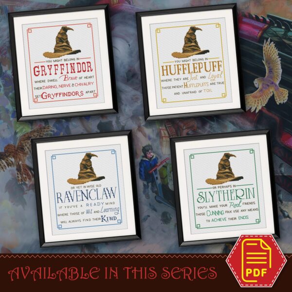 Counted cross stitch pattern “Sorting Hat Faculties: You might belong in Gryffindor” – Download in PDF