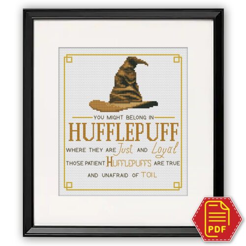 Counted cross stitch pattern “Sorting Hat Faculties: You might belong in Hufflepuff” – Download in PDF