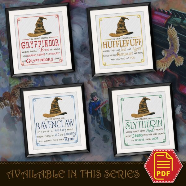 Counted cross stitch pattern “Sorting Hat Faculties: You might belong in Hufflepuff” – Download in PDF